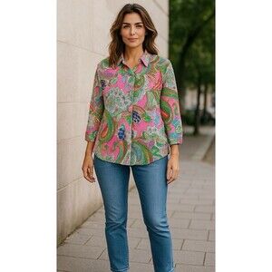 Lauren‎ Ralph Lauren Blouse Women's L Thin Light 100% Cotton Multicolor Paisley